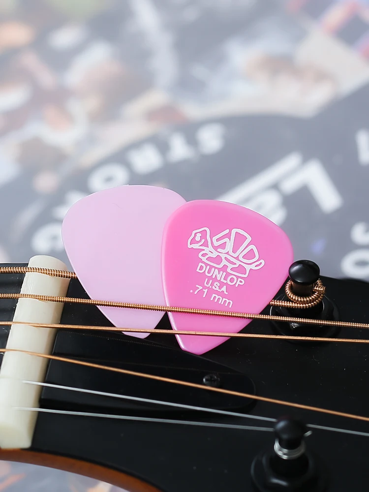 Dunlop Delrin 500 Guitar Picks 41R 0.46/0.71/0.96/1.14/1.5/2.0 mm Smooth Surface Beveled Edge Design Warm Tone