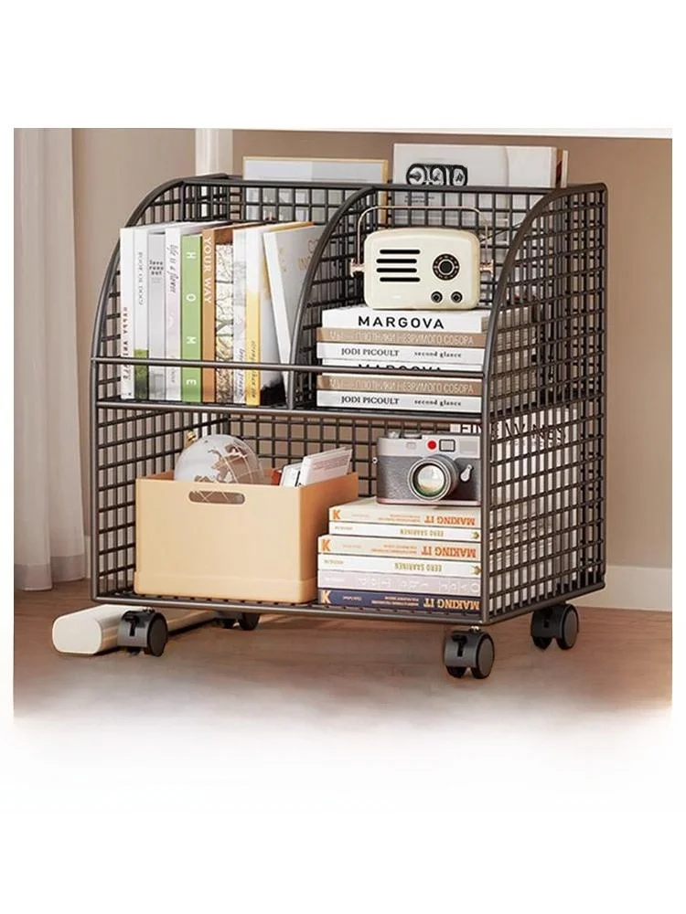 Etagere-a-livres-portable-en-fer-forge-sous-table-design-simple-avec-roulettes-organisateur-de-rangement-multi-niveaux-pour-livres-et-fournitures