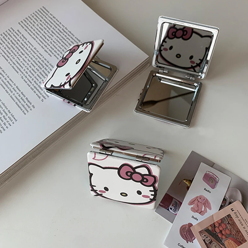 Sanrio Mirror Portable Small Mirror Hello Kitty Cinnamoroll Melody Folding Mirrors Double-Sided Pattern Makeup Gift For Girl