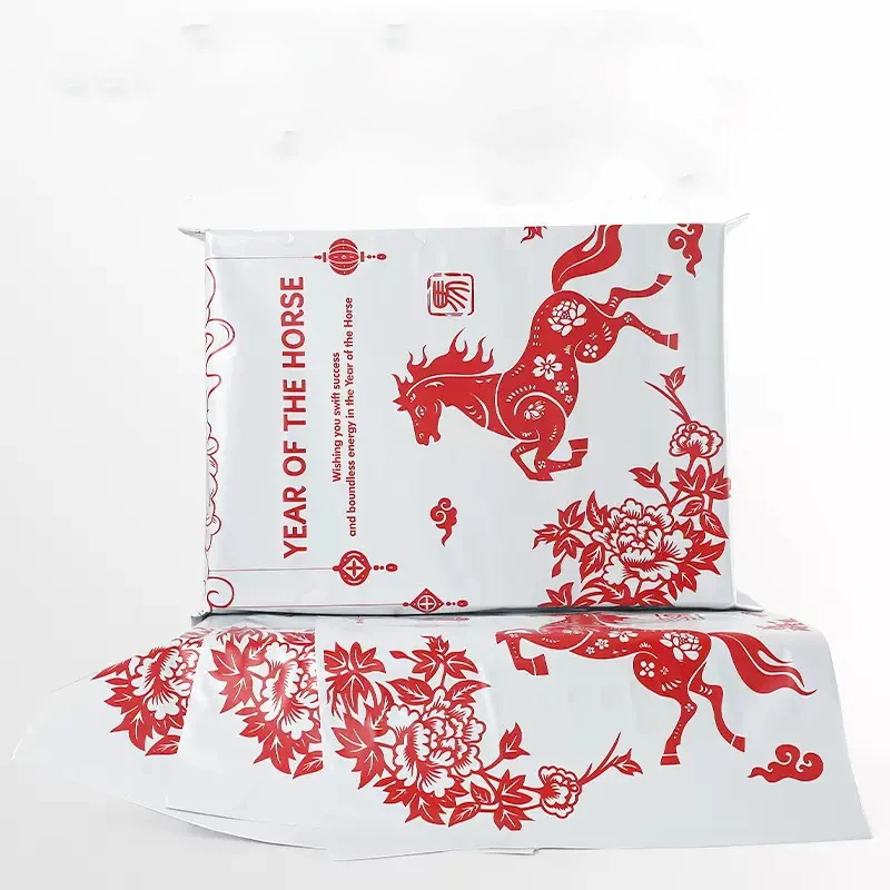50pcs Red Pattern Printing Express Shipping Gift Bag for Store Waterproof Clothing Parcel Packaging Bags Envelope Courier Pouch