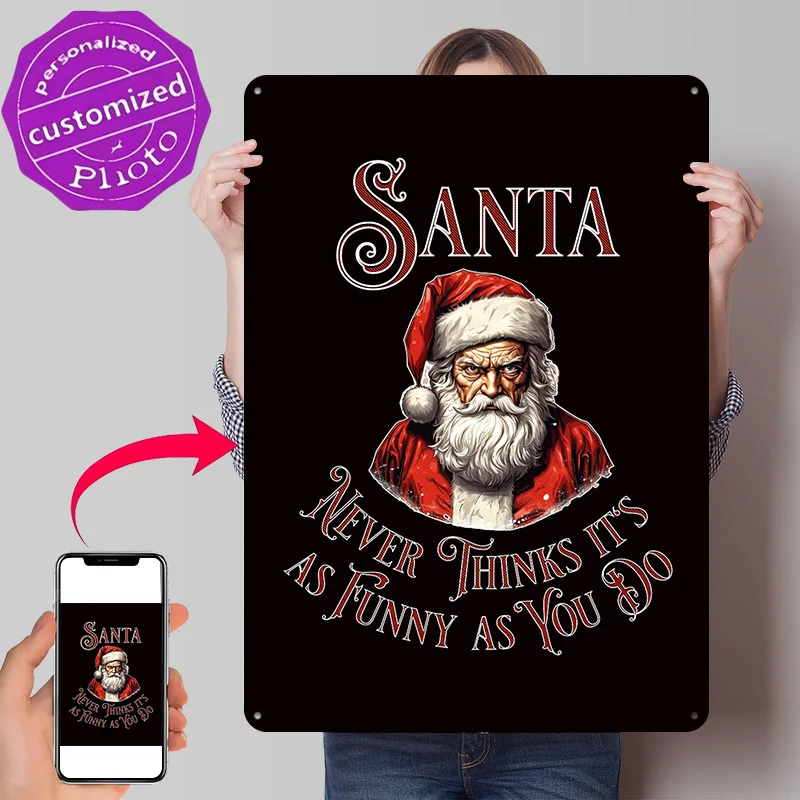 Grumpy Santa Claus Funny Christmas 3D Printed Texture Poster Personalized Wall Art Retro Metal Tin Signs for Garage Accessories