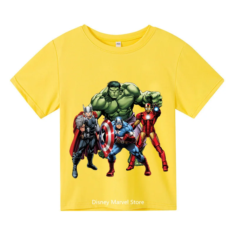 2024 New Marvel Avengers Summer New Tee Kids Cotton Hipster Tee Student Boys Girls Tee Short Sleeved Clothes Party Teen 1-14