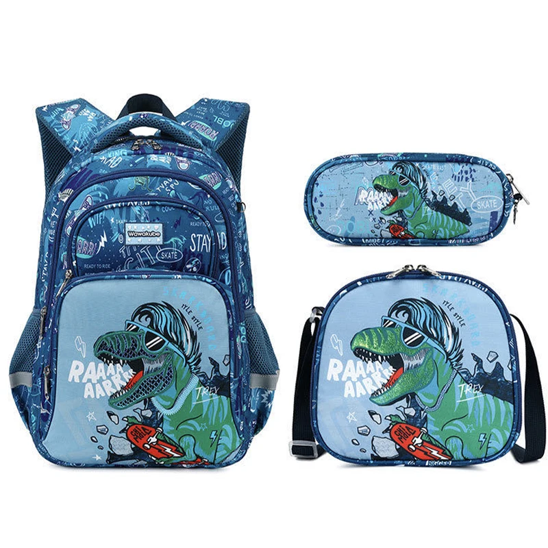 

High Quality High Capacity Primary School Students Backpack 3 PCS Set,One Backpack, One Pen Case, One Meal Bag