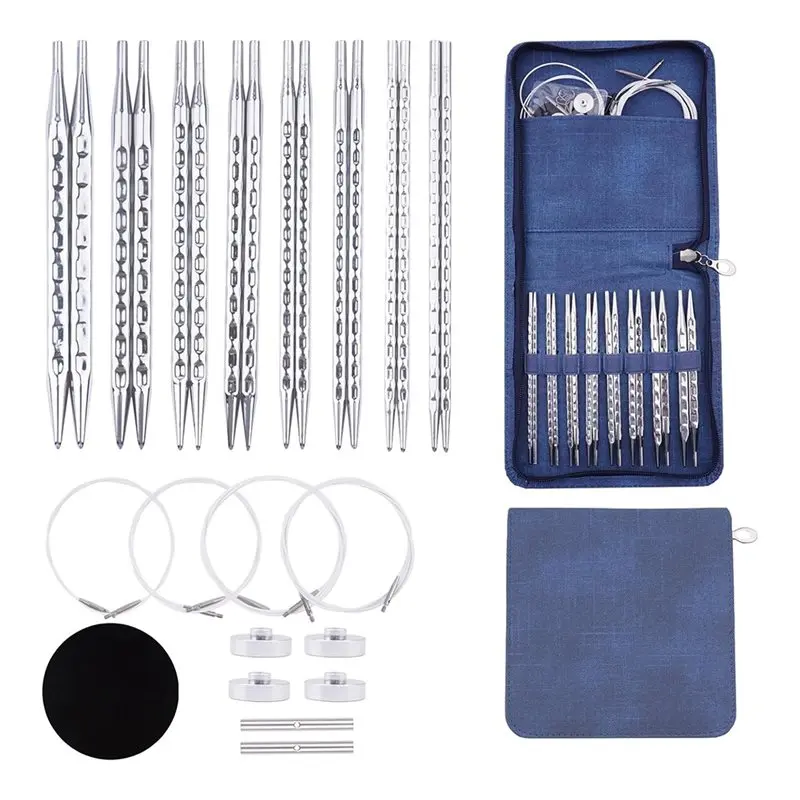 

ABGH-Premium Square Aluminum Interchangeable Knitting Needles Set With Ergonomic Design, 8 Pairs, 4 Cables