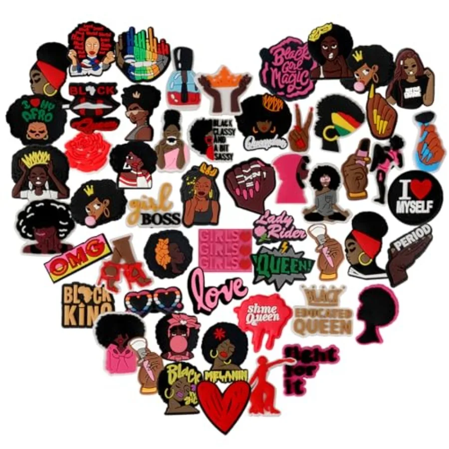 

60 шт., подвески для обуви Black Girl Magic, подвески для обуви Black Lives Matter, украшение для обуви, красочный и милый дизайн, аксессуар для обуви