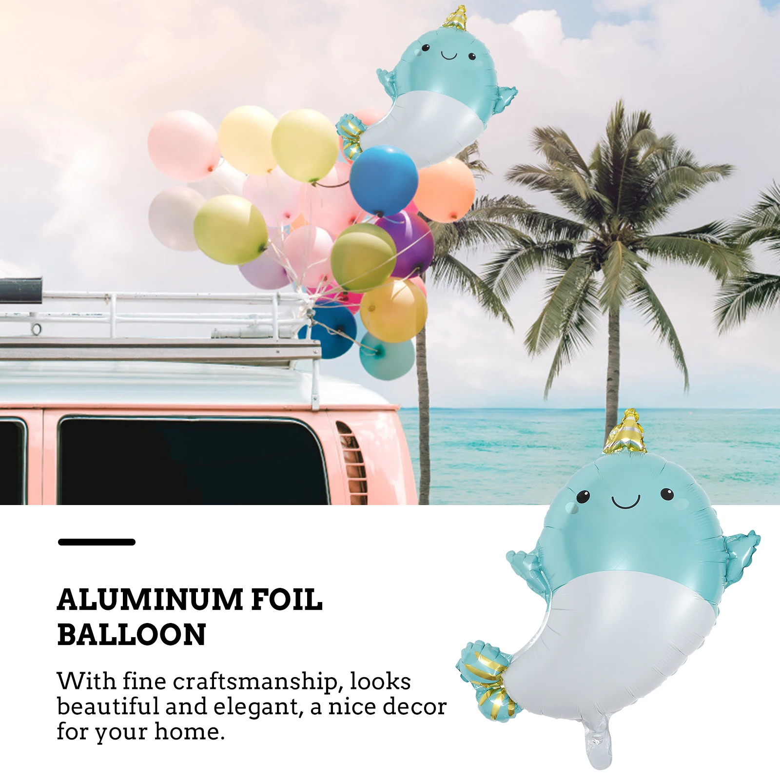 

10 Pcs Decorations Narwhal Balloon Birthday Party Supplies Aluminum Foil Balloons Blue Child