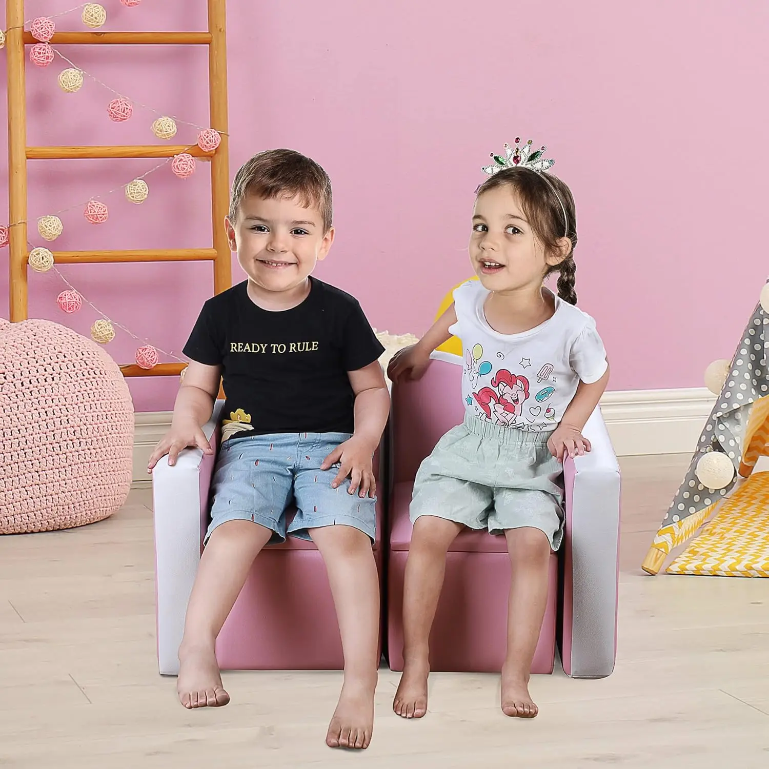 Conjunto de sofá infantil 2 em 1, multifuncional, mesa de criança, conjunto de cadeiras, 2 assentos, caixa de armazenamento, macio, resistente, rosa