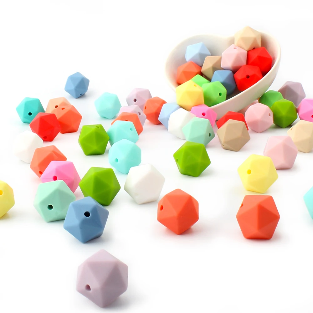 10PCS 14mm Icosahedron  Silicone Beads Chewy Necklace Pendant Food Grade Baby Teether BPA Free Teething Toys