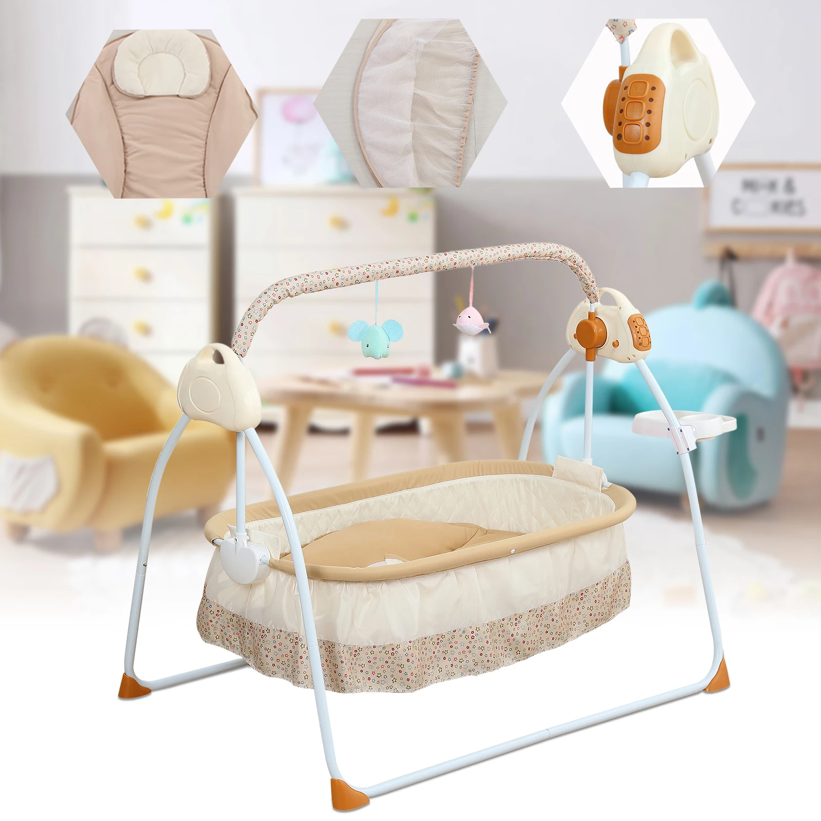 Portable Baby Swing Cradle – Bluetooth & USB Music, 5-Speed Adjustable, and Foldable for Travel