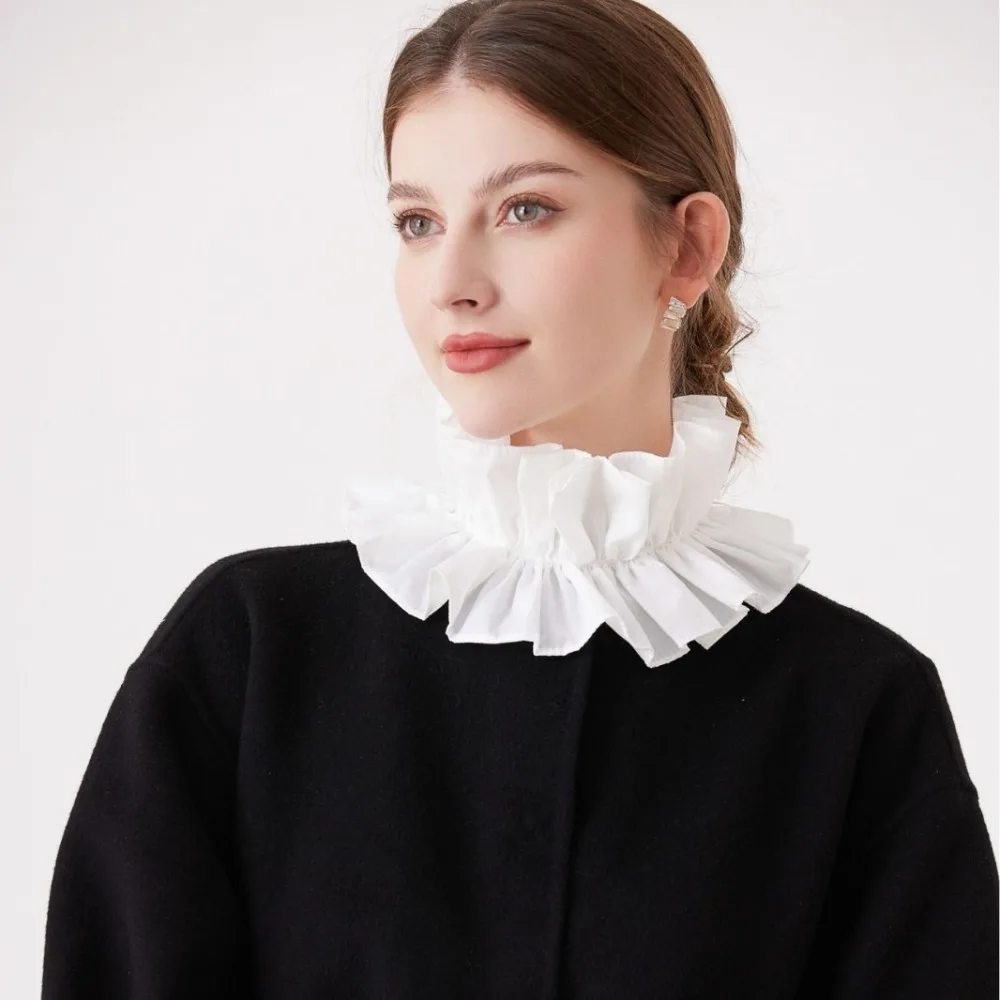 

Detachable Fake Collar Black White Solid Color False Collar Ruffled Neck Lace Cotton Bow Tie Shirt Blouse Decorative