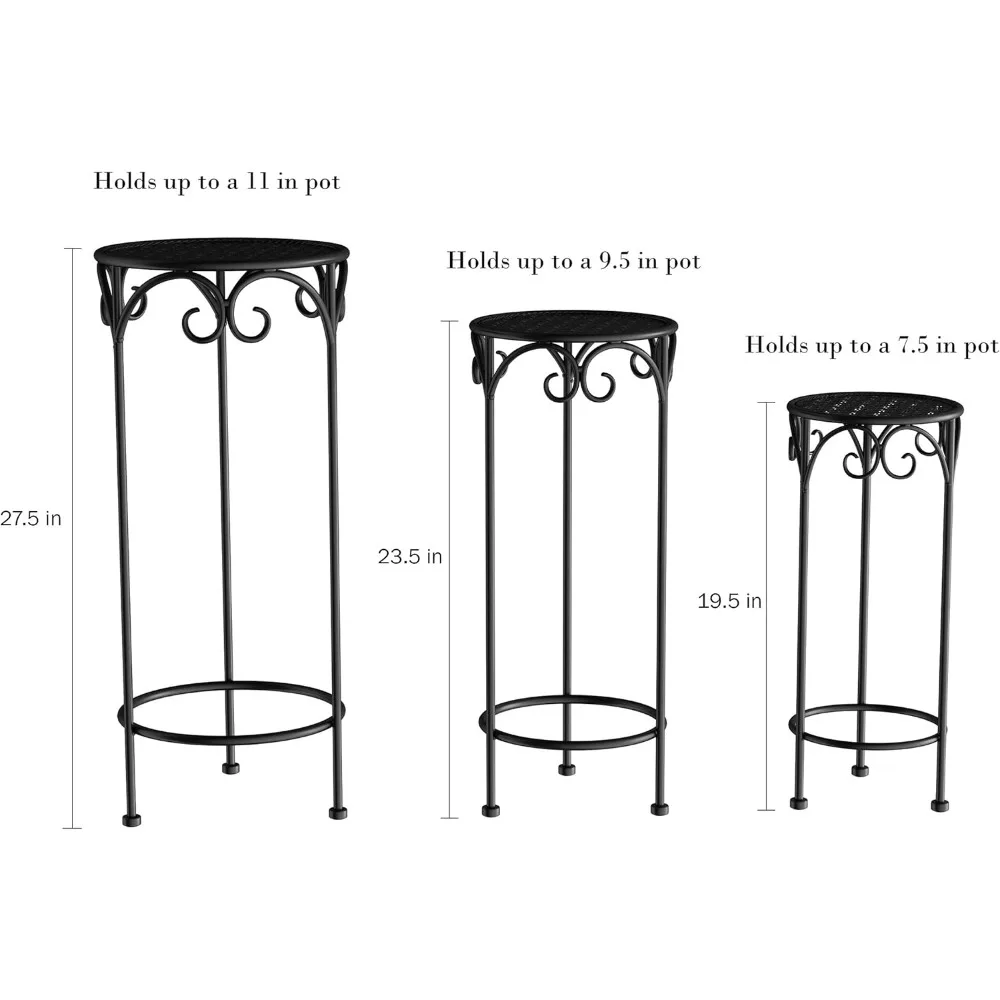 Support pour plantes pliant en fer forgé à 3 niveaux pour une utilisation intérieure et extérieure avec étagères découpées au laser