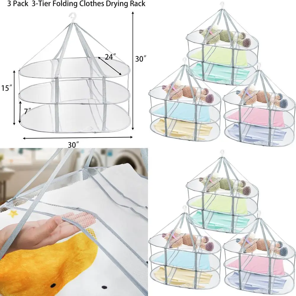

3-Tier Foldable Mesh Drying Rack for Sweaters, Toys, and Delicate Clothing