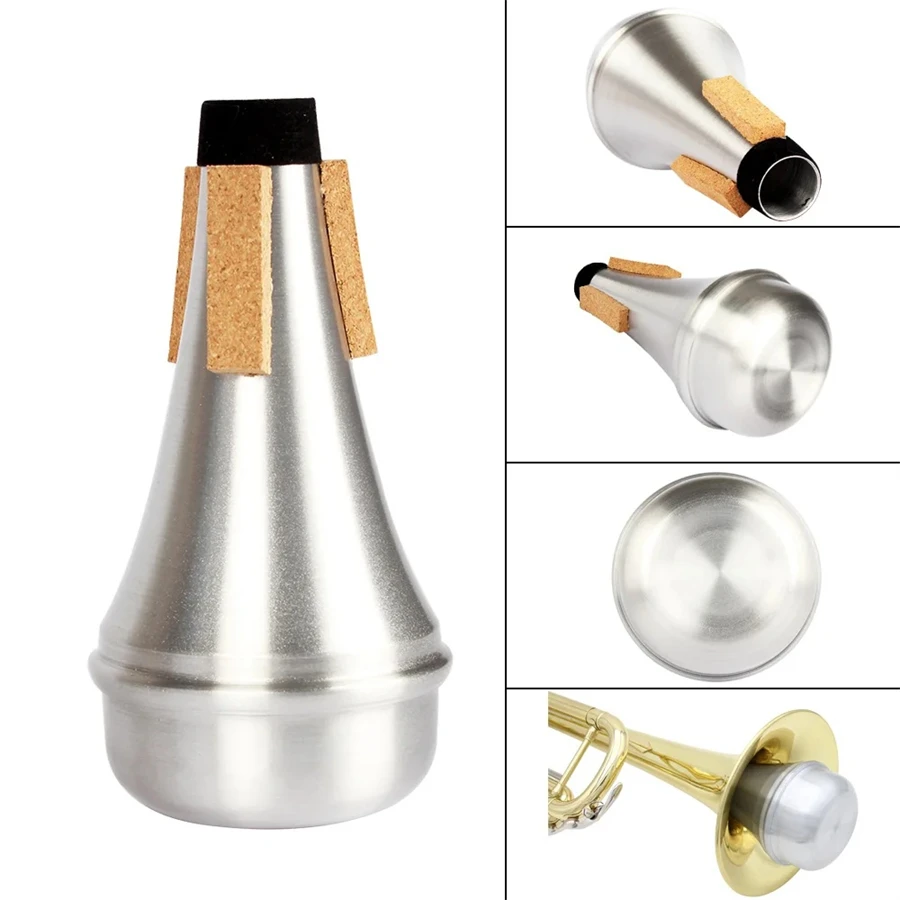 Mute for Trumpet Aluminium Silver Portable Straight Trumpets Mute For Jazz Instrument Practice Beginner