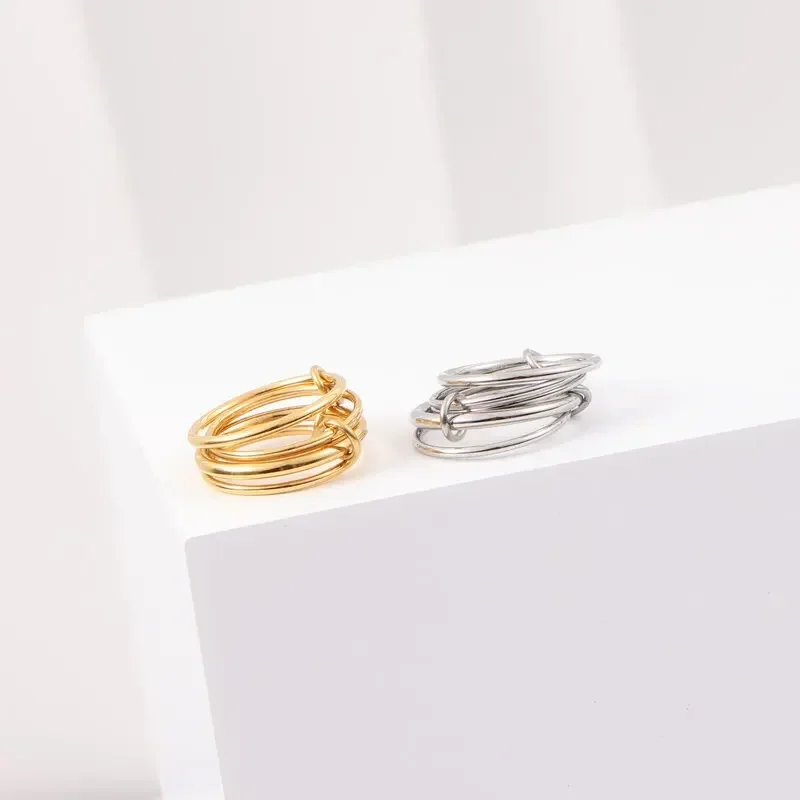 New High End Pvd Wholesale Waterproof&No Fade Designer Multi-layer Circle Link Stainless Steel Finger Ring for Women