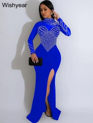 Wishyear Elegant Luxury Wedding Party Mermaid Dress Women Mesh See Through Diamonds Formal Evening Celebrity Christmas Birthday