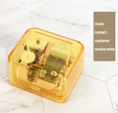 

Beadsnice Simple Yellow Transparent Acrylic Movement Japan Sankyo Square Music Box Accessories Children's Gifts