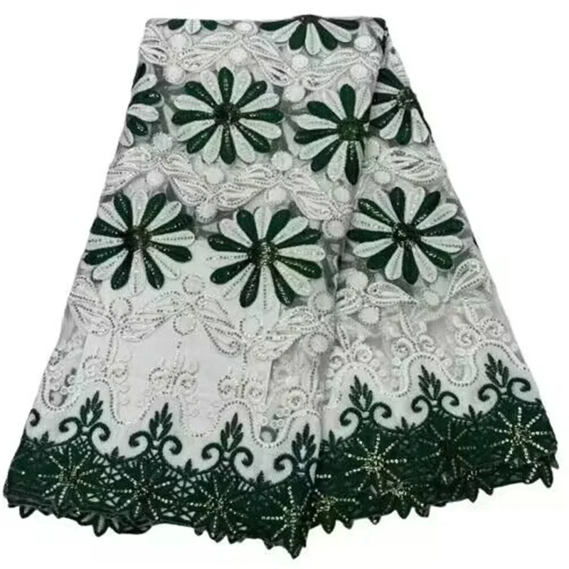 

African Lace Fabric 2023 High Quality 5 Yards Green/White French Mesh Lace Fabric with Sequins for Women Wedding Party Dresses