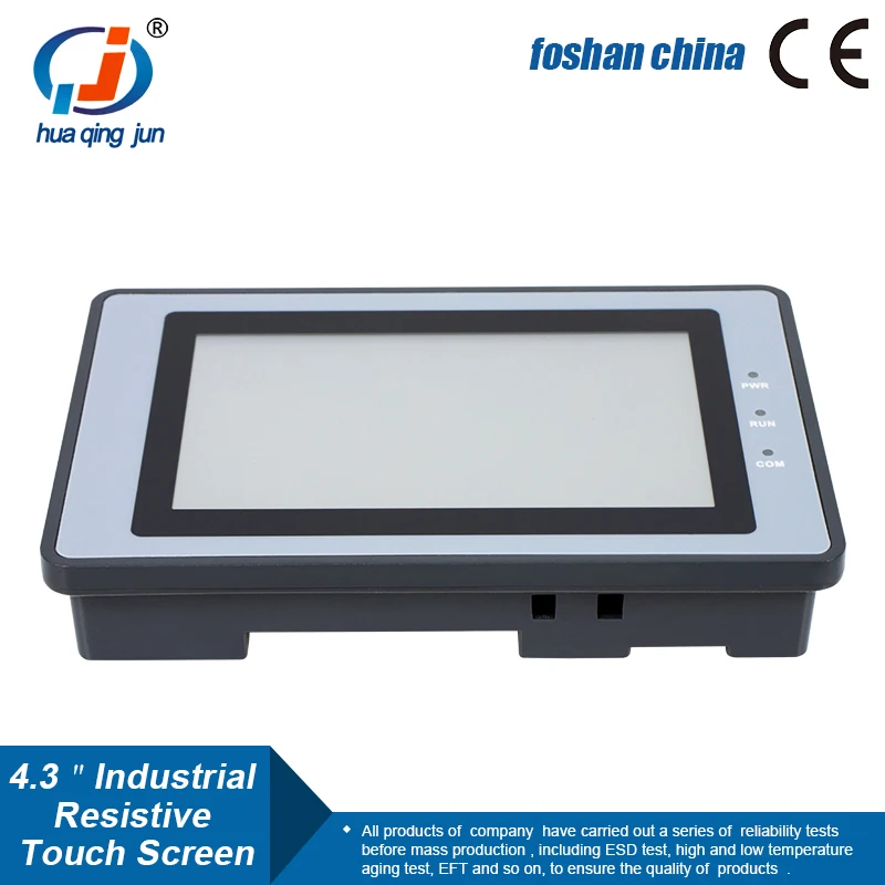 Huaqingjun 4.3-inch HMI RS485 232 422 Communication DC10-30V Modbus RTU Resistive Human Interface for PLC
