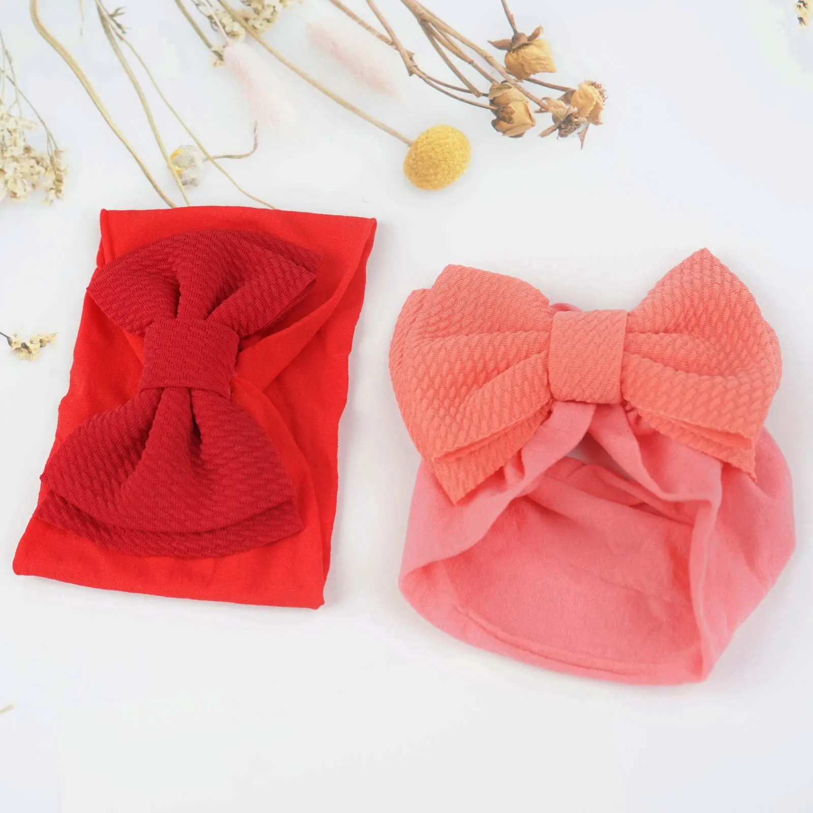 12Colors Baby Girl\'s Headbands 4.5 Inch Hair Bows Soft Wide Nylon Headbands for Newborn Infant Toddler Photographic Accessories