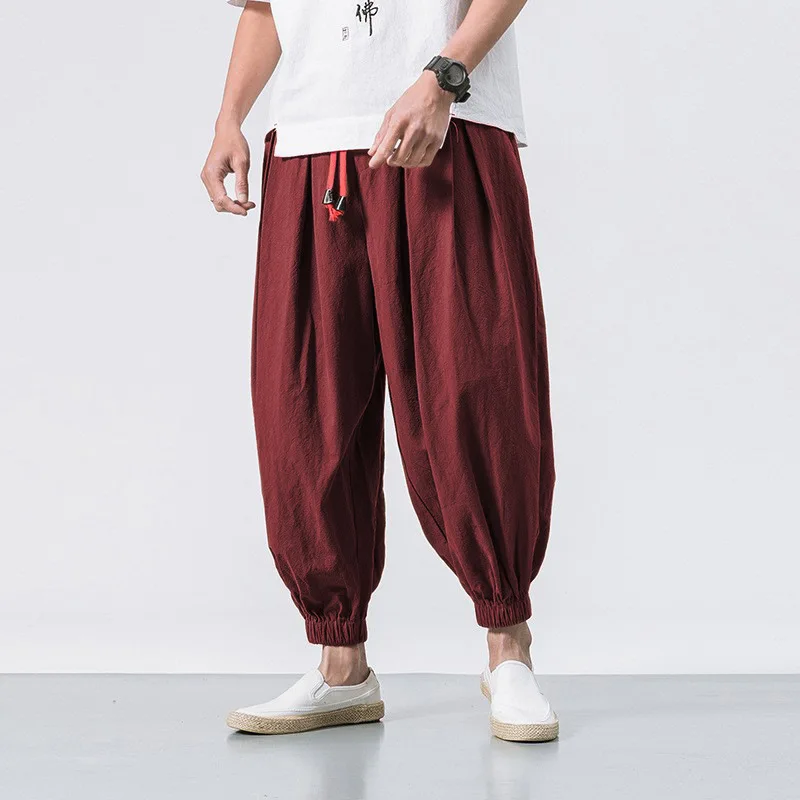 Vintage Summer New Men's Lantern Pants Loose Cotton Drawstring Pants Mens Wide-legged Pants Harlan Small Leg Trouser Wholesale