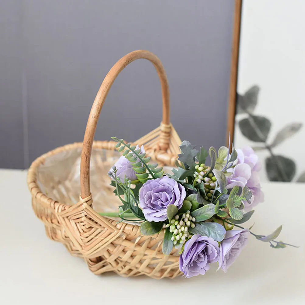 

2Pcs H woven Rattan Flower Baskets Natural Home Decor Storage Wedding Proposal Banquet Stage Performance Khaki Room Accessories