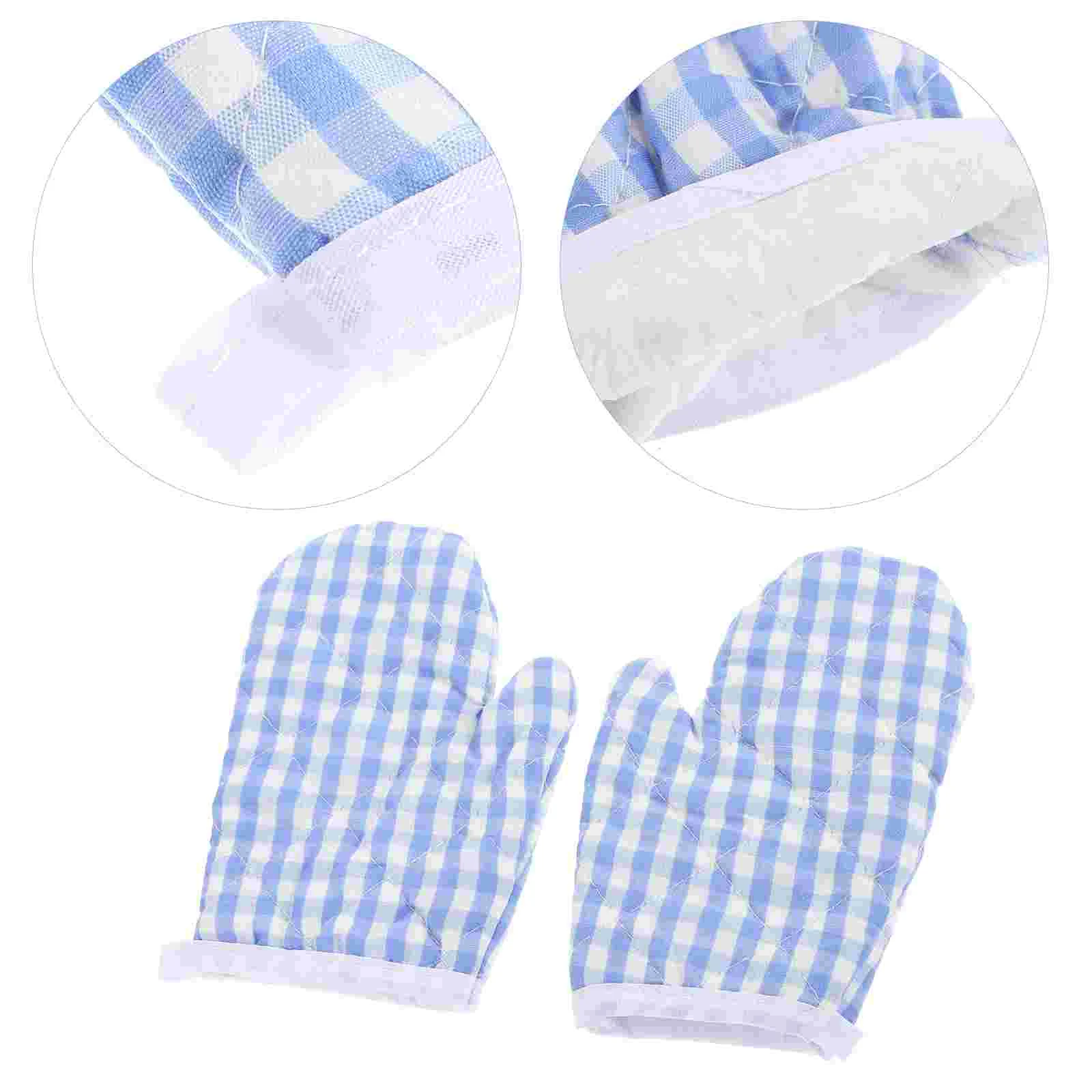 

2 Pcs Plaid Kids Oven Mittens Heat Resistant Cooking Microwave Gloves Kitchen Mittens Child Friendly Baking Mitts Child