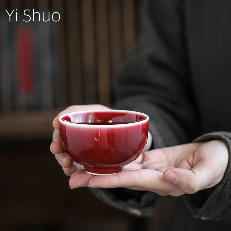 Jingdezhen Handmade Lang Black Tea Cup Ceramic Kung Fu Tea Set Teacup Individual Cup Master Cup Red Single Cup Teacups