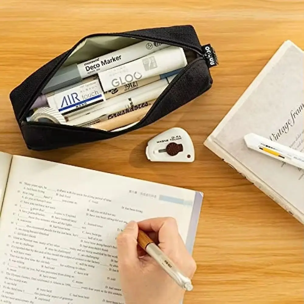 

Large Capacity Canvas Pencilcase Cosmetic Bag Durable Stationery Organizer Simple Coin Purse Student Pouch School Supplies