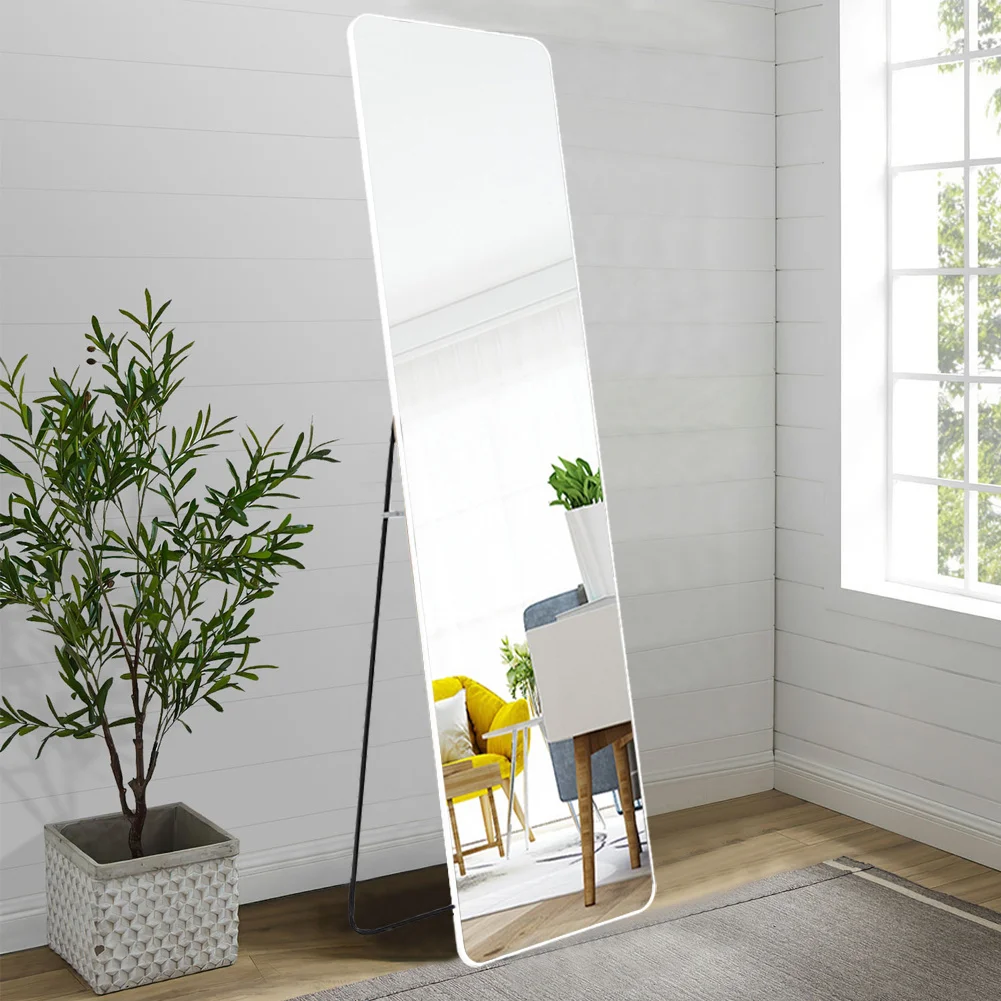 Silver White Modern Rectangular Metal Freestanding Mirrors for Bathroom, Bedroom, Living Room, Hallway Decoration