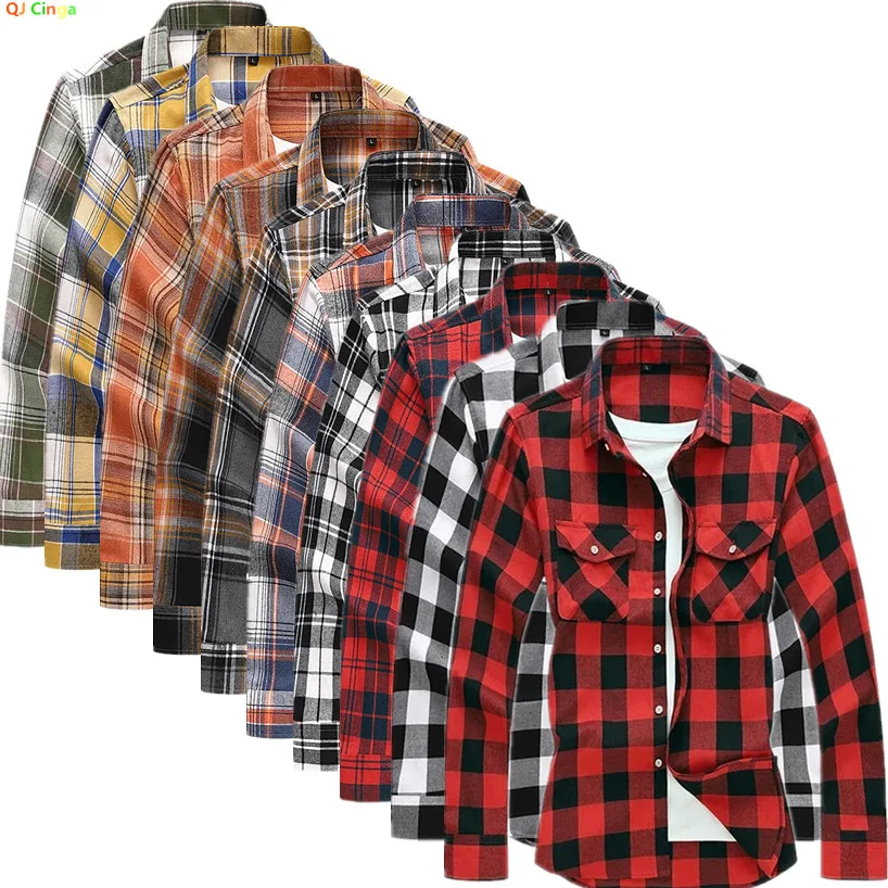 

New Fall Men's Long Sleeved Plaid Shirt,with Two Chest Pockets Single Breasted Lapel Cotton Shirts Big Size Male Top Chemise 7XL