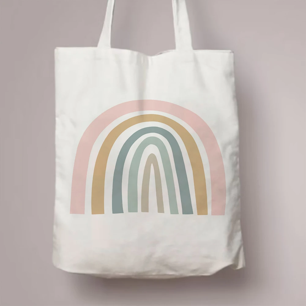Solid Pastel Nested Arc Rainbow Canvas Tote Bag Stylish Carry Bag For Picnics Weekend Trips And Holiday Gift
