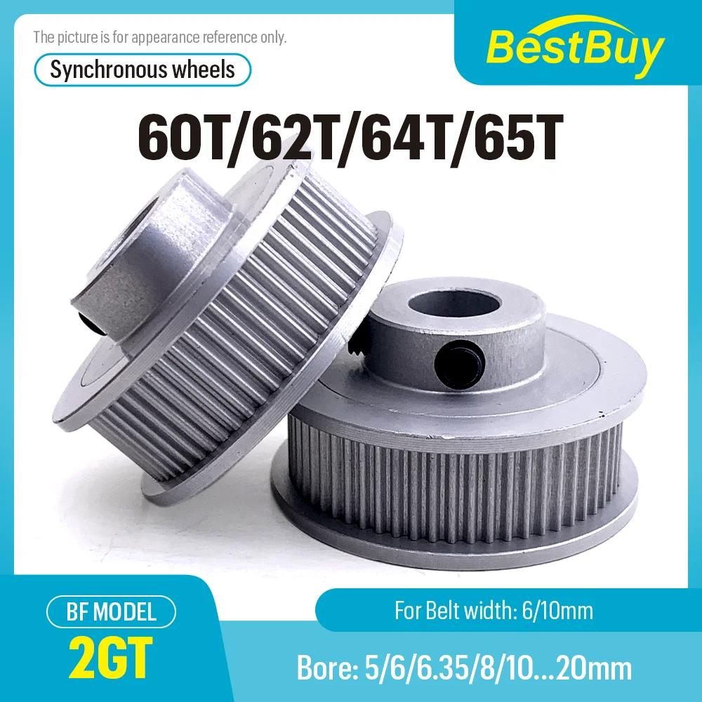 

2GT Timing Pulle 60T 62T 64T 65 Teeth Bore 5/6/6.35-15mm Belt Width 6/10mm 3D Printer GT2 Timing Belt Pulley