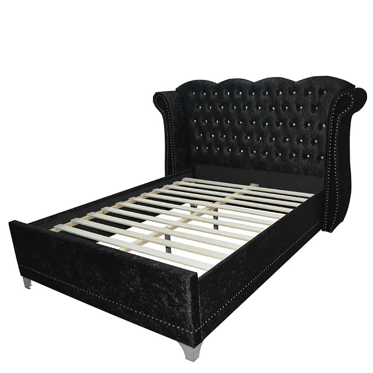 Light luxury pull drill sleigh bed, large size, bedroom bed Dutch velvet velvet bed Comfortable double bed