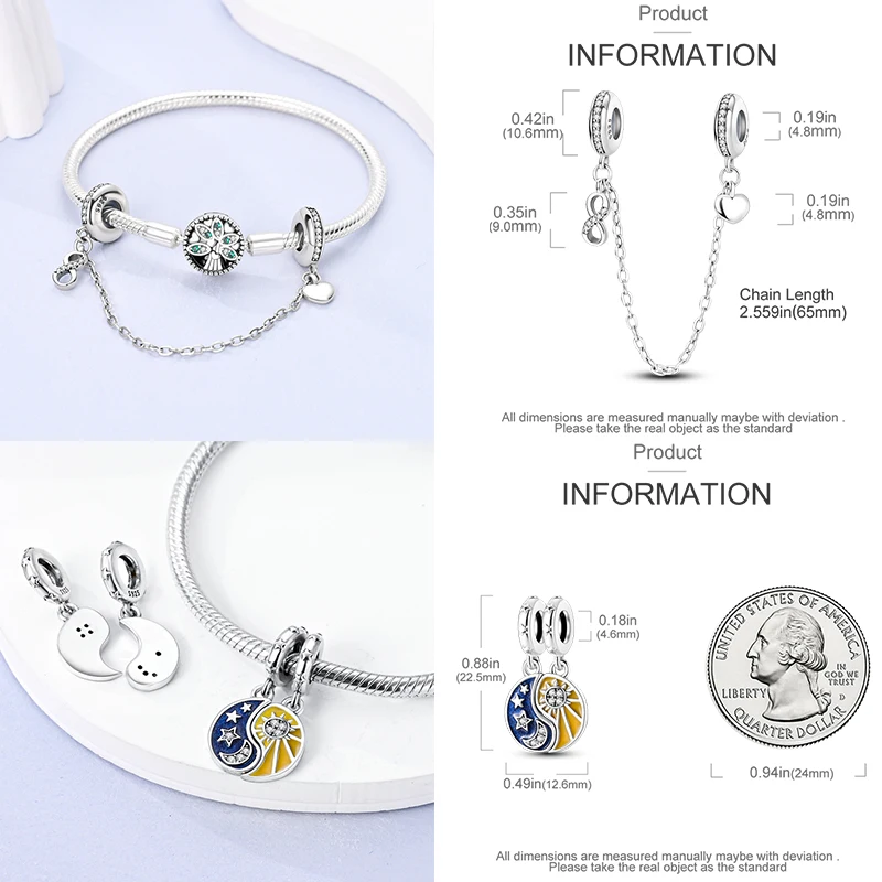 925 Sterling Silber Charm-Perlen Kaffee Ei Toast Sonne Mond Motorrad Schmetterling Frucht DIY Armband Halskette Geschenk für Frauen – Detail 5