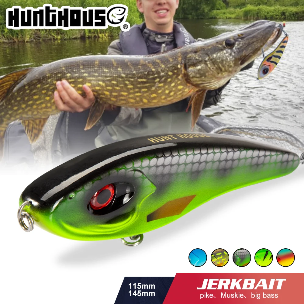 

Рыболовные приманки Hunthouse Musky Buster Jerkbait 115 мм 32 г Vib Bait, медленно тонущие джеркбейты, рыболовные снасти для морского окуня, щуки LW129