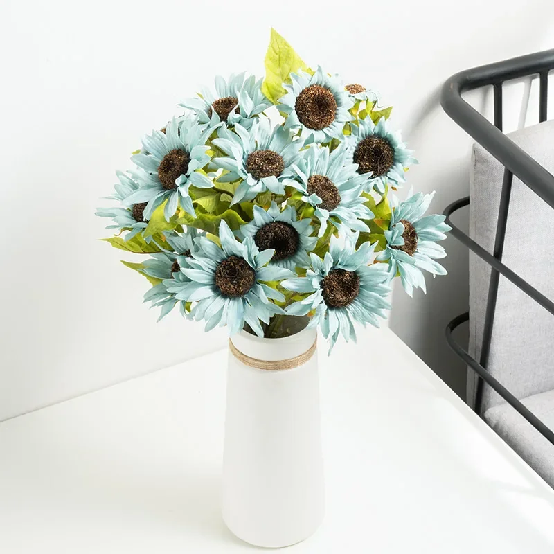 Autumn Sunflower Artificial Flowers Bouquet for Wedding Home Living Room Garden Balcony Decor 3 Heads Silk Fake Flower Branch