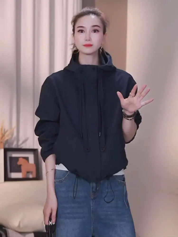 

Spring 2026 Women's Short Jacket Coat with Hood Loose Workwear Style Slimming Outerwear Casual Fashion Upper Body