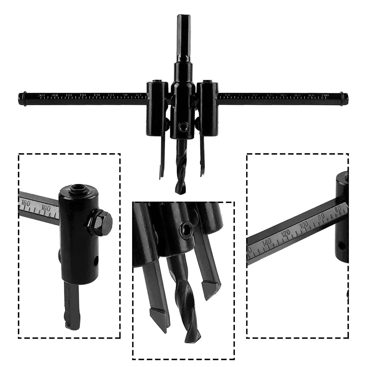 

Aircraft Hole Opener Black Alloy 120/200/300mm Household DIY Adjustable Integrated Ceiling Woodworking Hole Expanding Drill