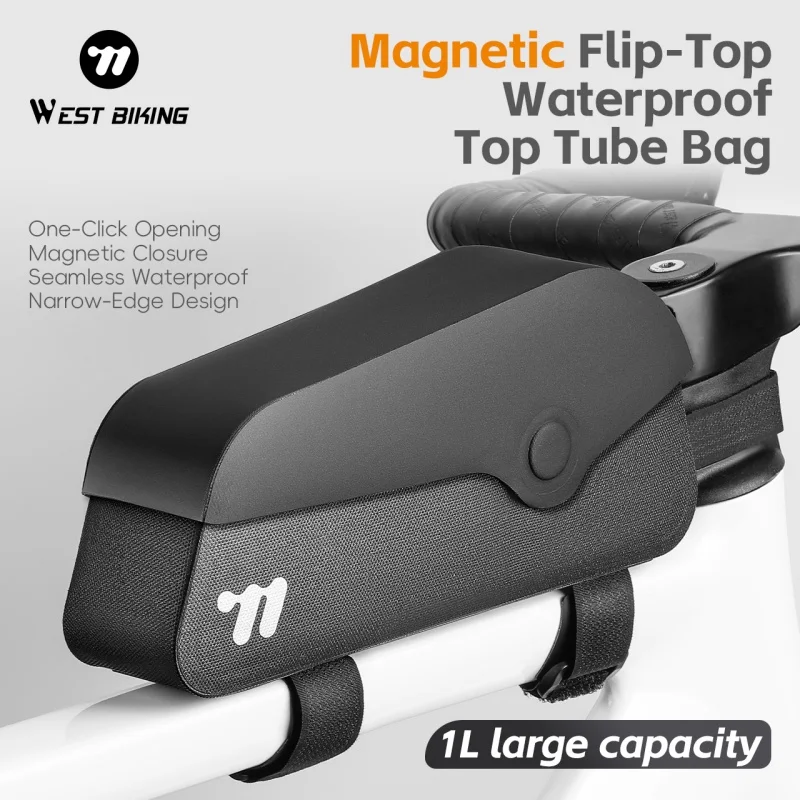 

WEST BIKING Bicycle Front Frame Bag Magnetic Flip-Top Waterproof Bike Top Tube Bag Portable Bicycle Tool Bag Cycling Accessories