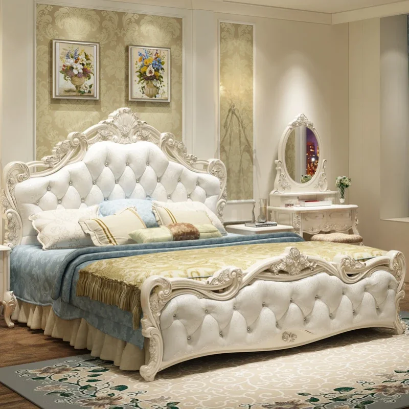 

Beauty Fabric European Bed Royal Nordic King Headboard Frame Double Bed Modern Girl Letti Matrimoniali Furniture For Bedroom