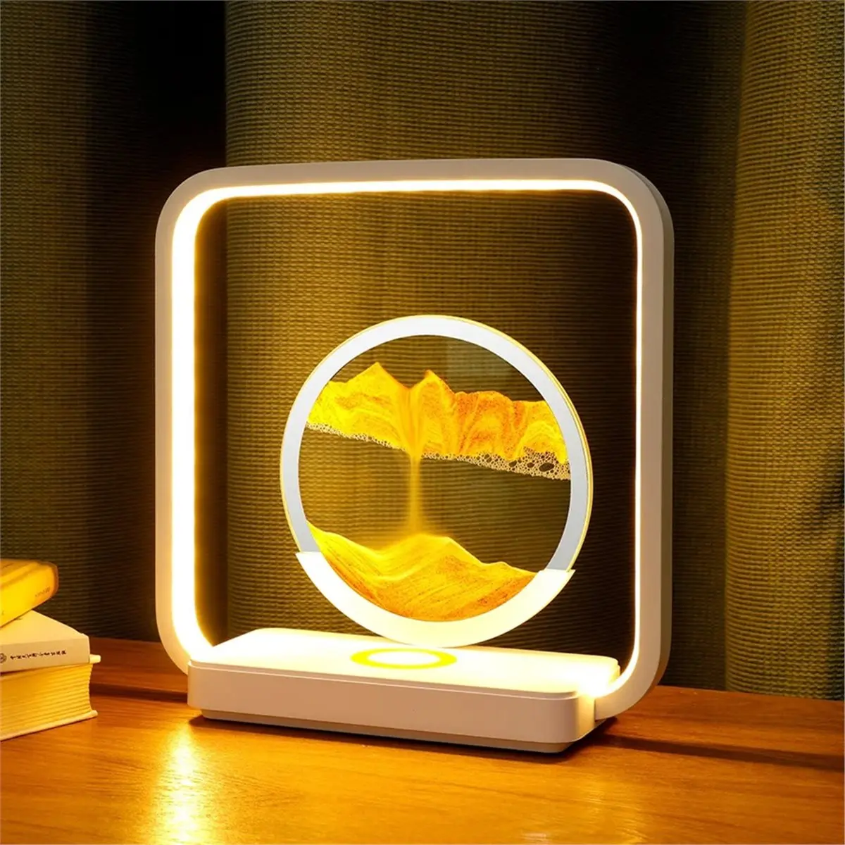 618 Mega Sale Quicksand Painting Desk Lamp Wireless Charging Stepless Dimming Three-Color Temperature Night Light Hourglass