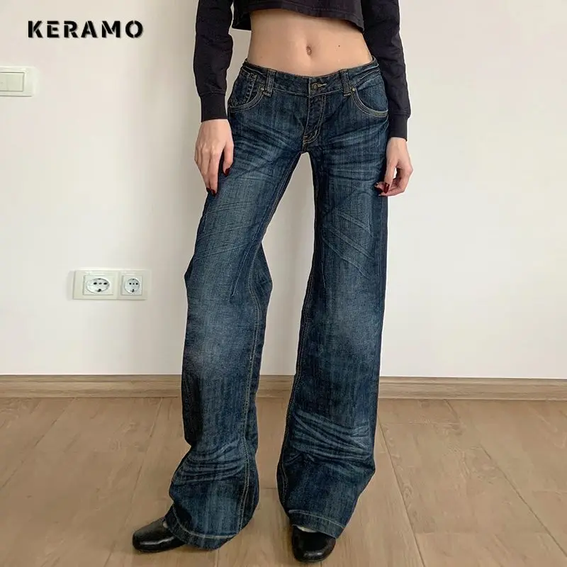 

Street Baggy 2000s Normcore Y2K Denim Trouser Grunge Retro High Waist Solid Color Jeans Vintage Casual Washed Minimalist Pants