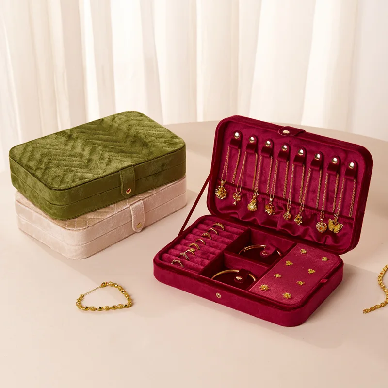 Flannel Jewelry Storage Box Large Capacity Retro Jewelry Storage Box Earrings Necklace Storage Box Portable