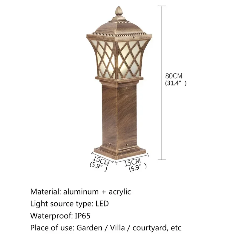 ELARA Luz de jardín al aire libre Lámpara de césped clásica Accesorios LED Decorativo impermeable para patio de casa