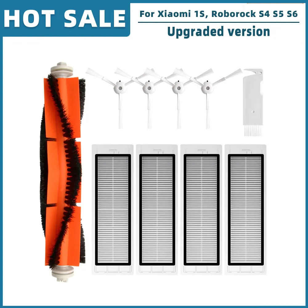 Kompatibel für Xiaomi 1S, Rockrobo Vacuum V1, Roborock S4 S5 S6, SDJQR01RR, SDJQR02RR Ersatzteile Hauptseitenbürste Hepa-Filter