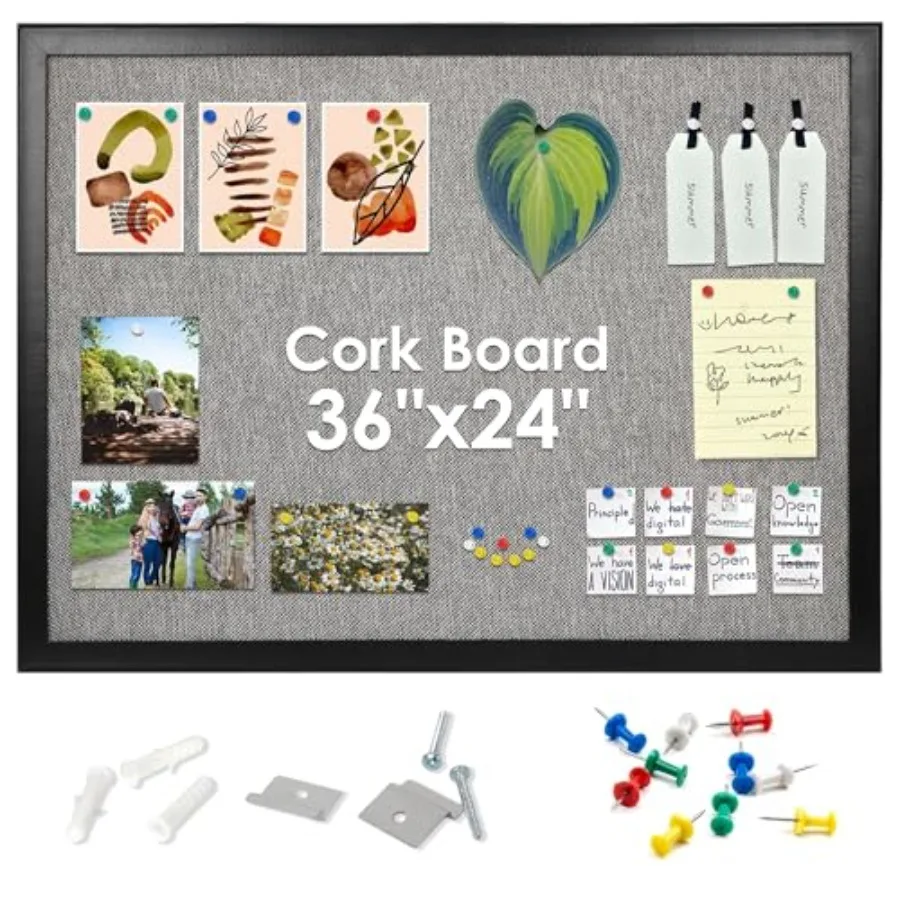 

Доска для заметок 36 x 24 дюйма с серой тканевой поверхностью, деревянной рамкой и пробковой основой, для стен, с 10 кнопками, декоративная, Vision B
