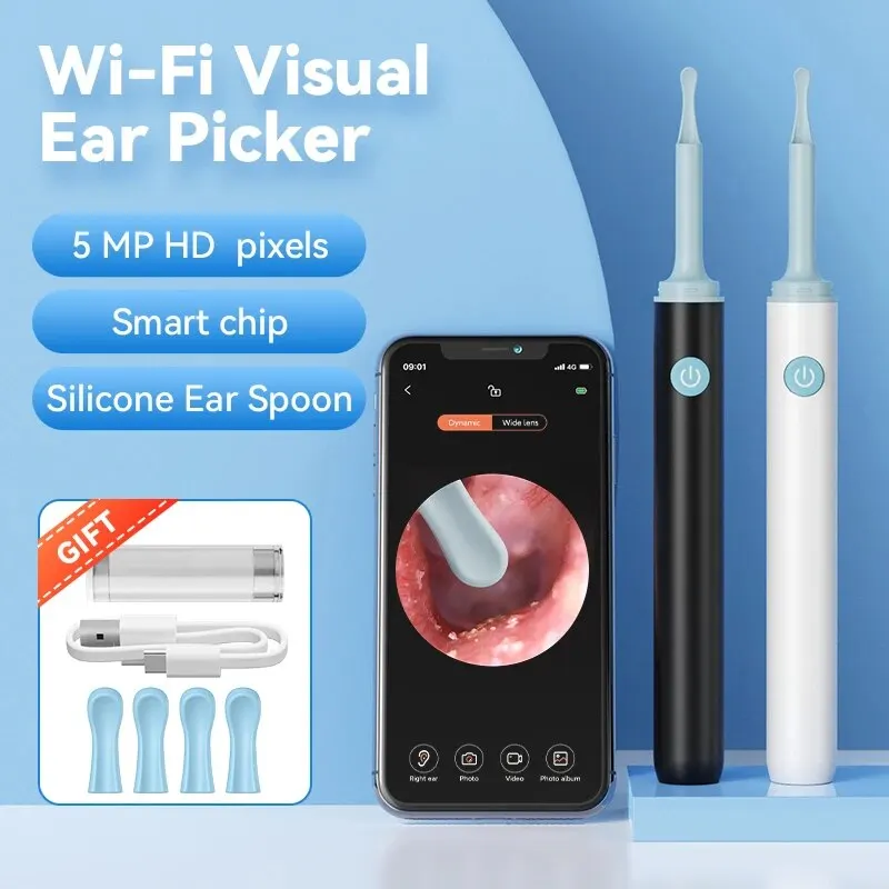 Wireless Smart Visual Ear Cleaner Otoscopio WiFi Luminoso Earpick Strumento per la rimozione del cerume con fotocamera Endoscopio per l\'orecchio