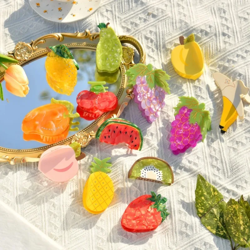 Summer Cool Fruit Series Hair Claw Cute Mango Watermelon Strawberry for Women Hair Clip Fairy Princess Hairpin Hair Accessories