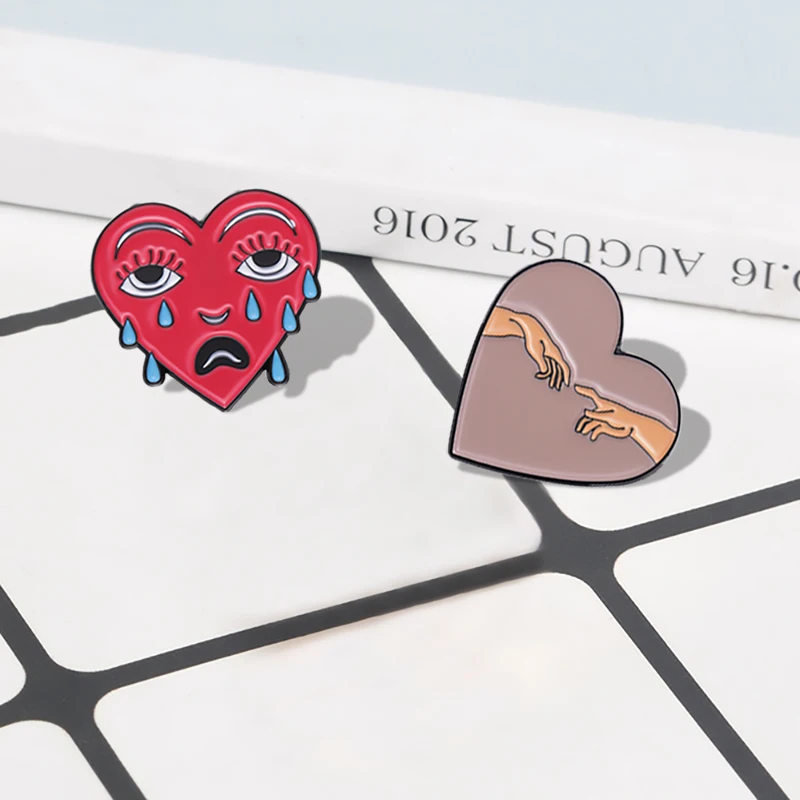 Punk Heart Shape Enamel Pins Custom Skeleton Lovers Ocean Wave Tears Brooches Lapel Badges Funny Jewelry Gift for Kids Friends