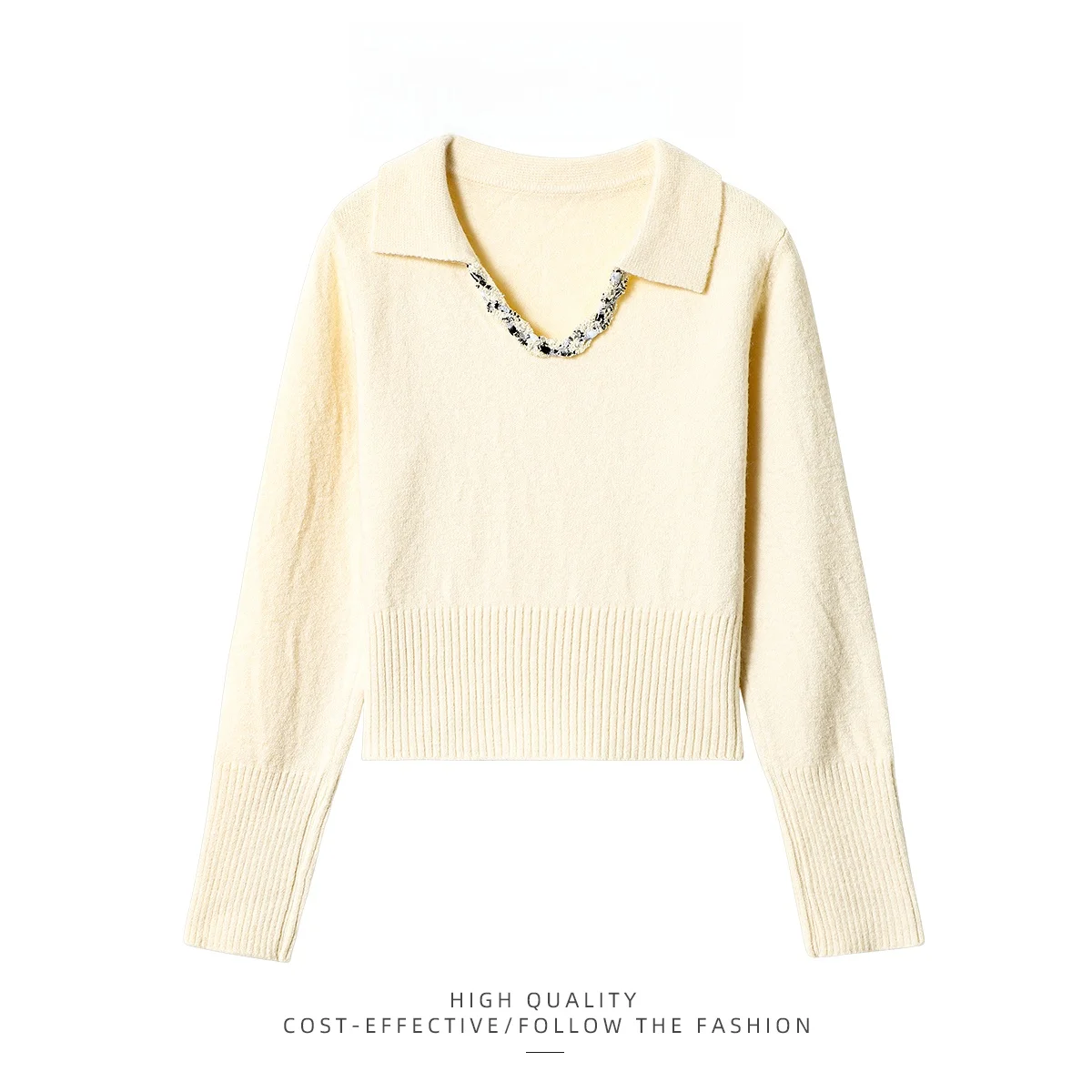 

PAIXIANG Heavyweight Knitted V-neck Sweater Women's Autumn Winter Overhead Knitwear Versatile High-end Feeling Top